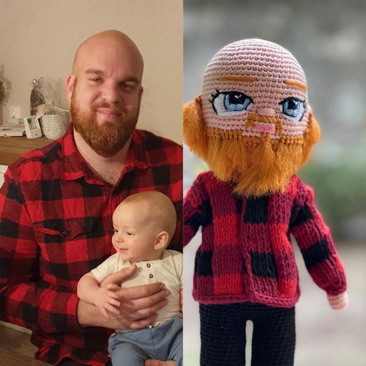 Individuell gestaltete Puppe nach Foto – Geschenk für Papa – Personalisierte handgestrickte Puppe