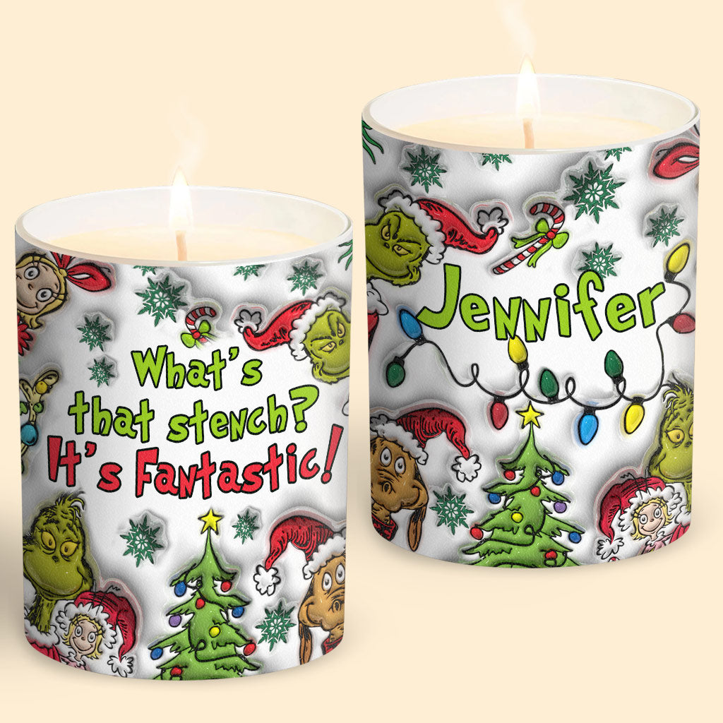 Quelle est cette odeur ? - Bougie de Noël personnalisée en forme d'étole avec couvercle en bois