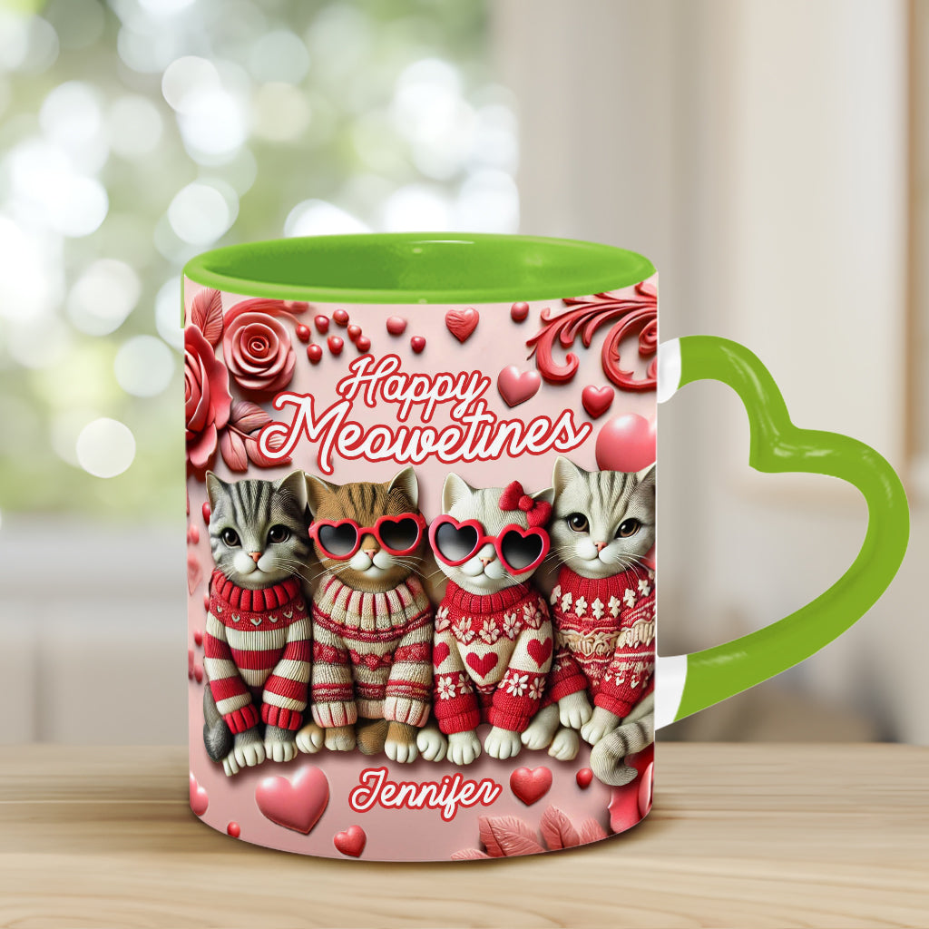 Happy Meowetines – Personalisierte Tasse mit Katzenherzgriff