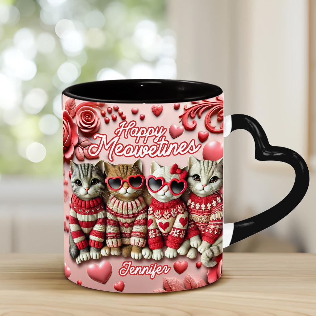 Happy Meowetines – Personalisierte Tasse mit Katzenherzgriff