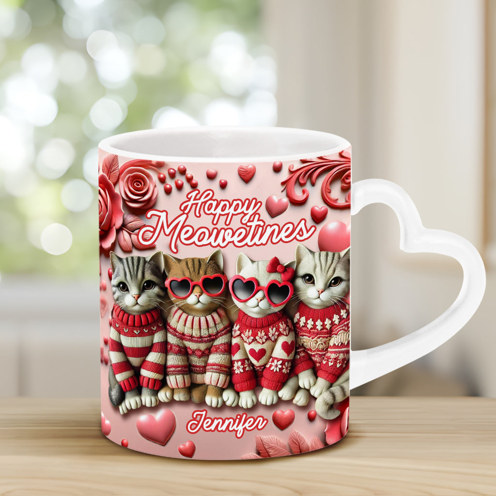 Happy Meowetines – Personalisierte Tasse mit Katzenherzgriff