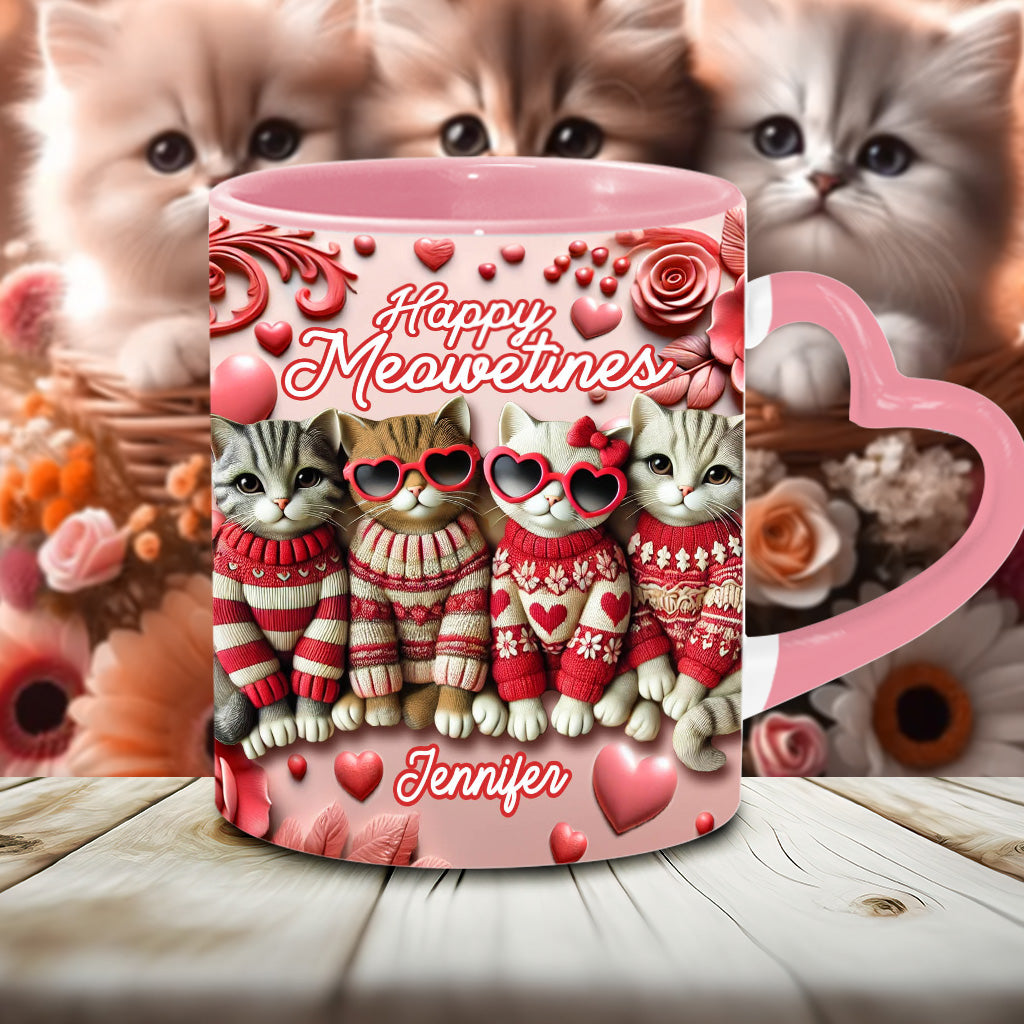 Happy Meowetines – Personalisierte Tasse mit Katzenherzgriff