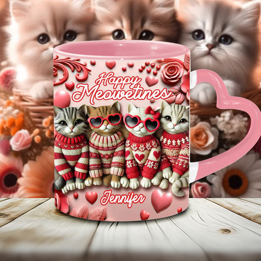 Happy Meowetines – Personalisierte Tasse mit Katzenherzgriff