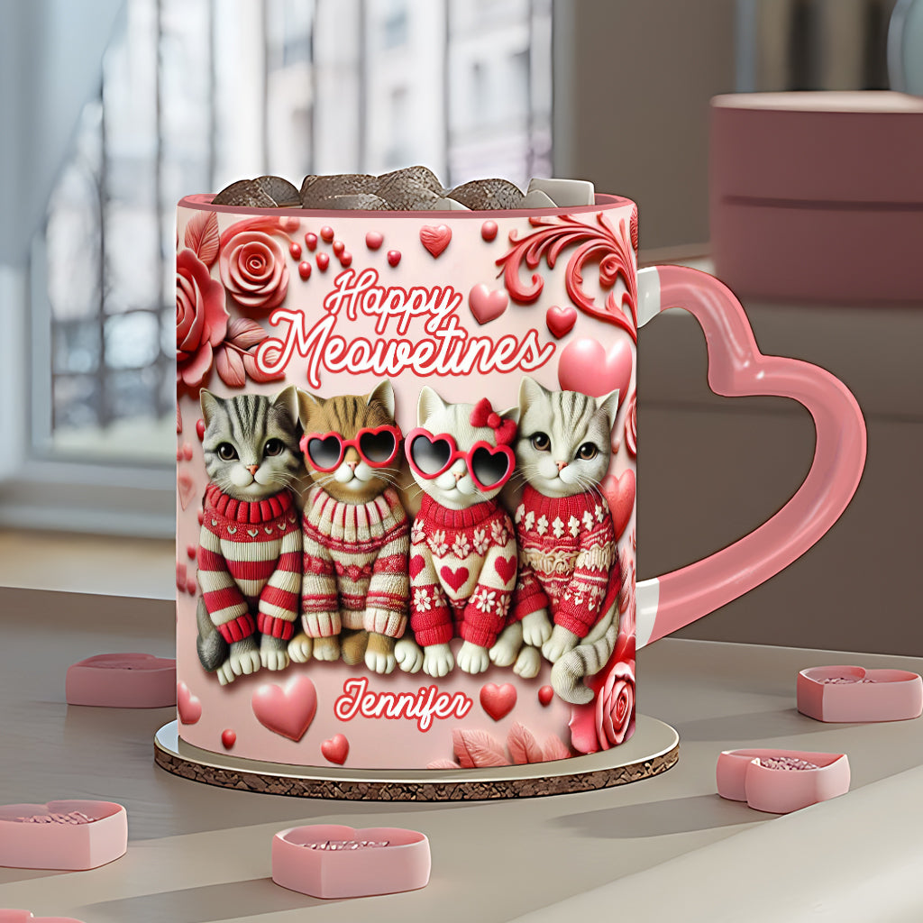 Happy Meowetines – Personalisierte Tasse mit Katzenherzgriff