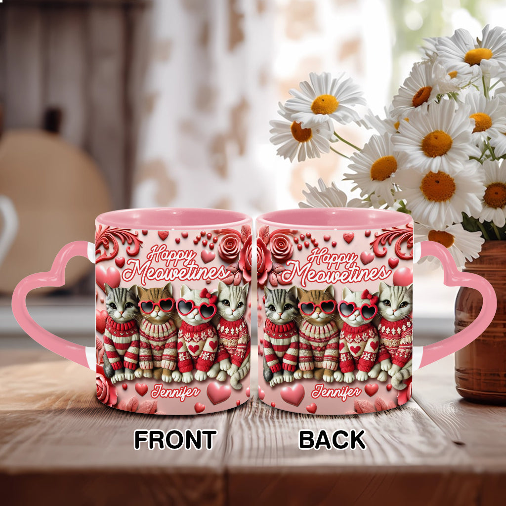 Happy Meowetines – Personalisierte Tasse mit Katzenherzgriff