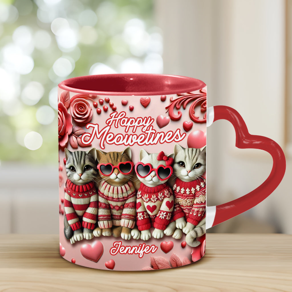 Happy Meowetines – Personalisierte Tasse mit Katzenherzgriff