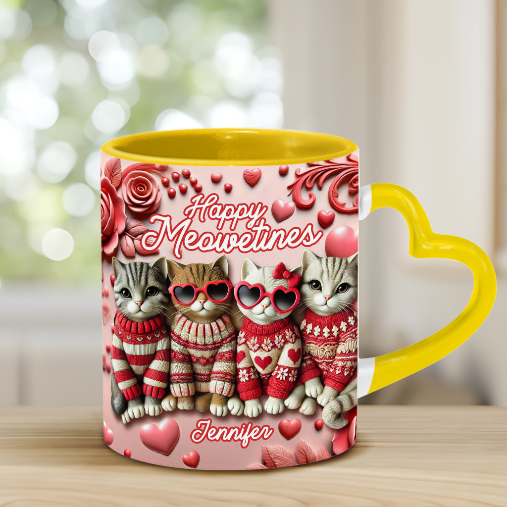 Happy Meowetines – Personalisierte Tasse mit Katzenherzgriff