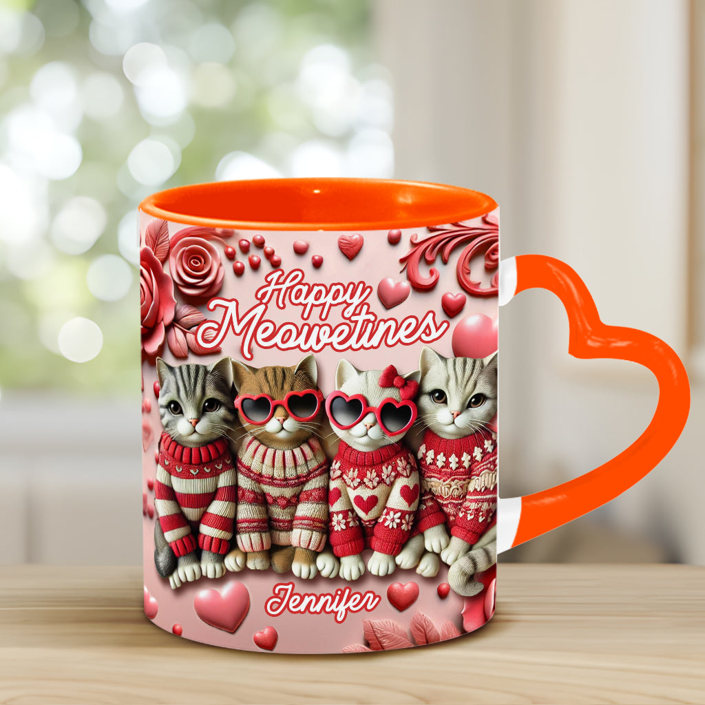 Happy Meowetines – Personalisierte Tasse mit Katzenherzgriff