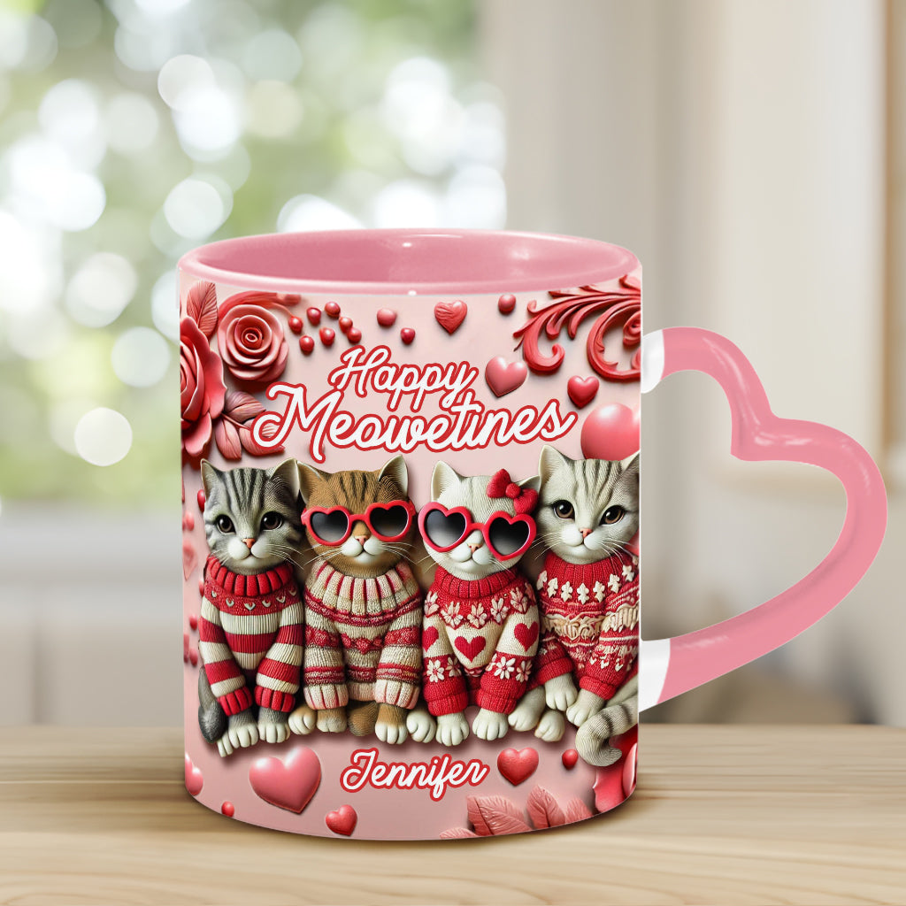 Happy Meowetines – Personalisierte Tasse mit Katzenherzgriff