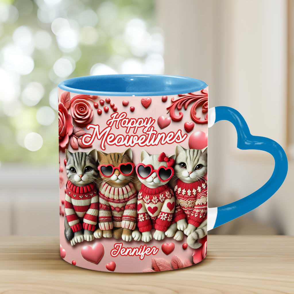 Happy Meowetines – Personalisierte Tasse mit Katzenherzgriff