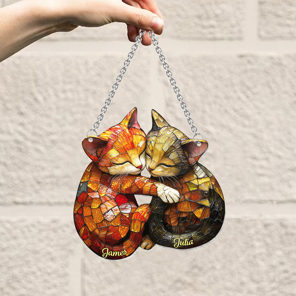 Niedliches Katzenpaar – Personalisierter Katzen-Fensterhänger als Sonnenfänger 