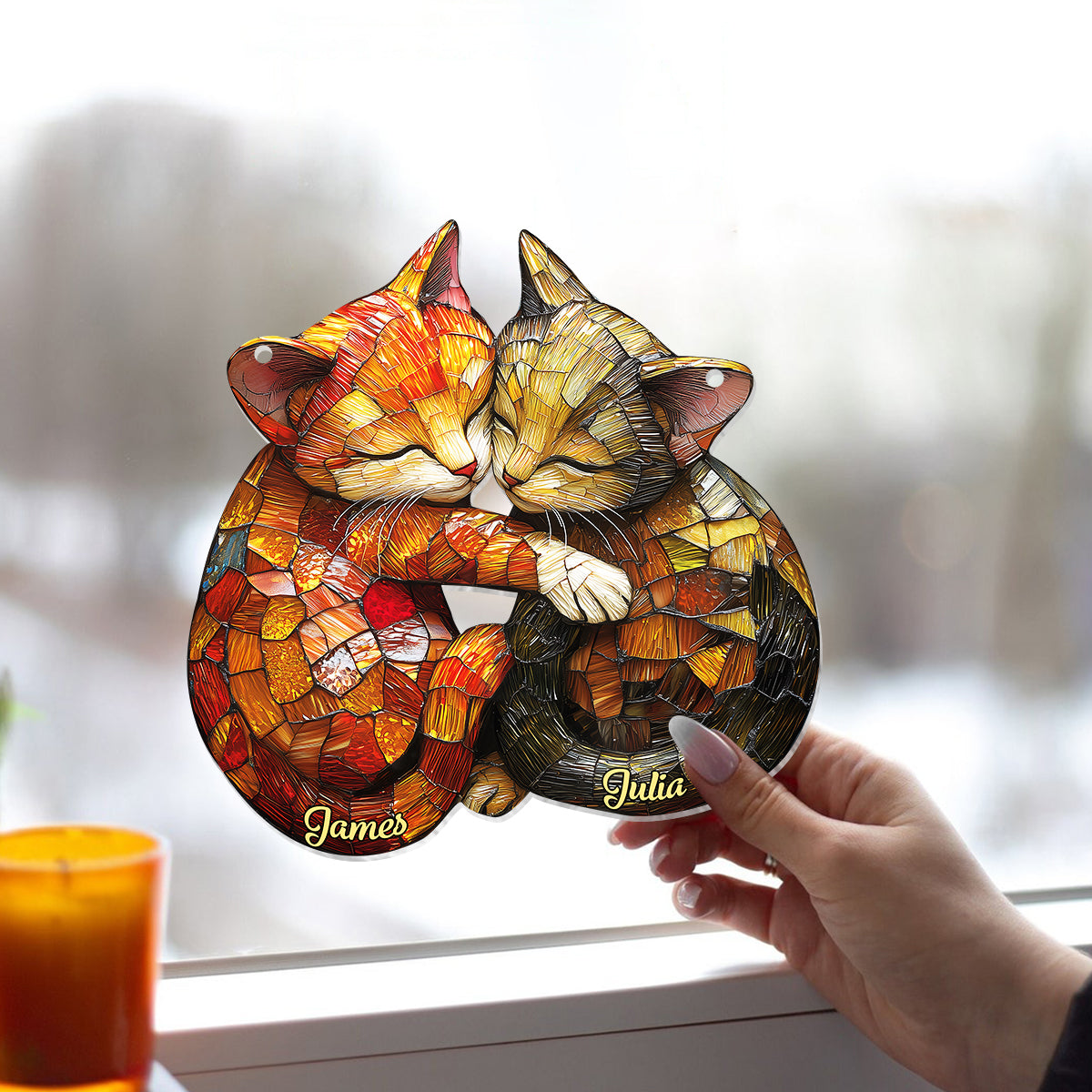 Niedliches Katzenpaar – Personalisierter Katzen-Fensterhänger als Sonnenfänger 