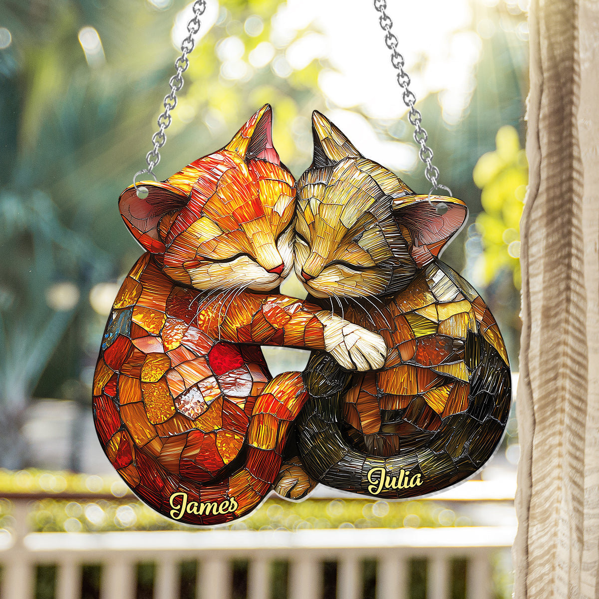 Niedliches Katzenpaar – Personalisierter Katzen-Fensterhänger als Sonnenfänger 