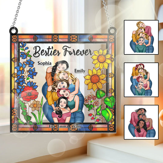 Besties Forever Floral Style - Personalisierter Bestie-Fensterhänger-Sonnenfänger 