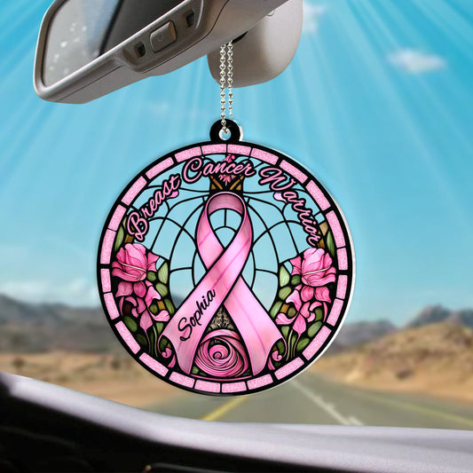 Brustkrebskämpferin – Personalisierter Autoanhänger in individueller Form zur Sensibilisierung für Brustkrebs