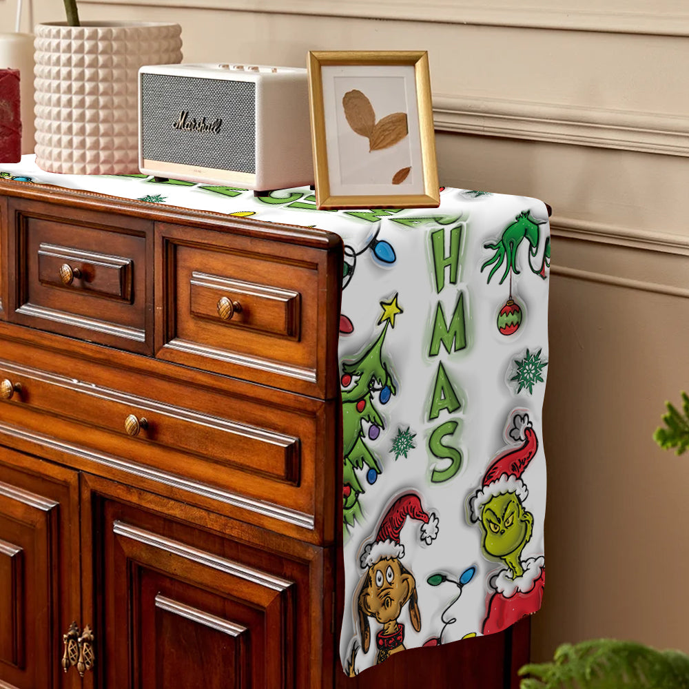 Fröhliche Grinchmas – Personalisierter Tischläufer mit Stola-Weihnachtsmotiv