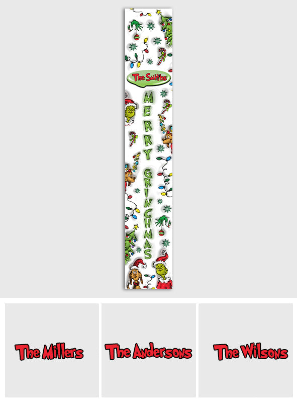 Fröhliche Grinchmas – Personalisierter Tischläufer mit Stola-Weihnachtsmotiv