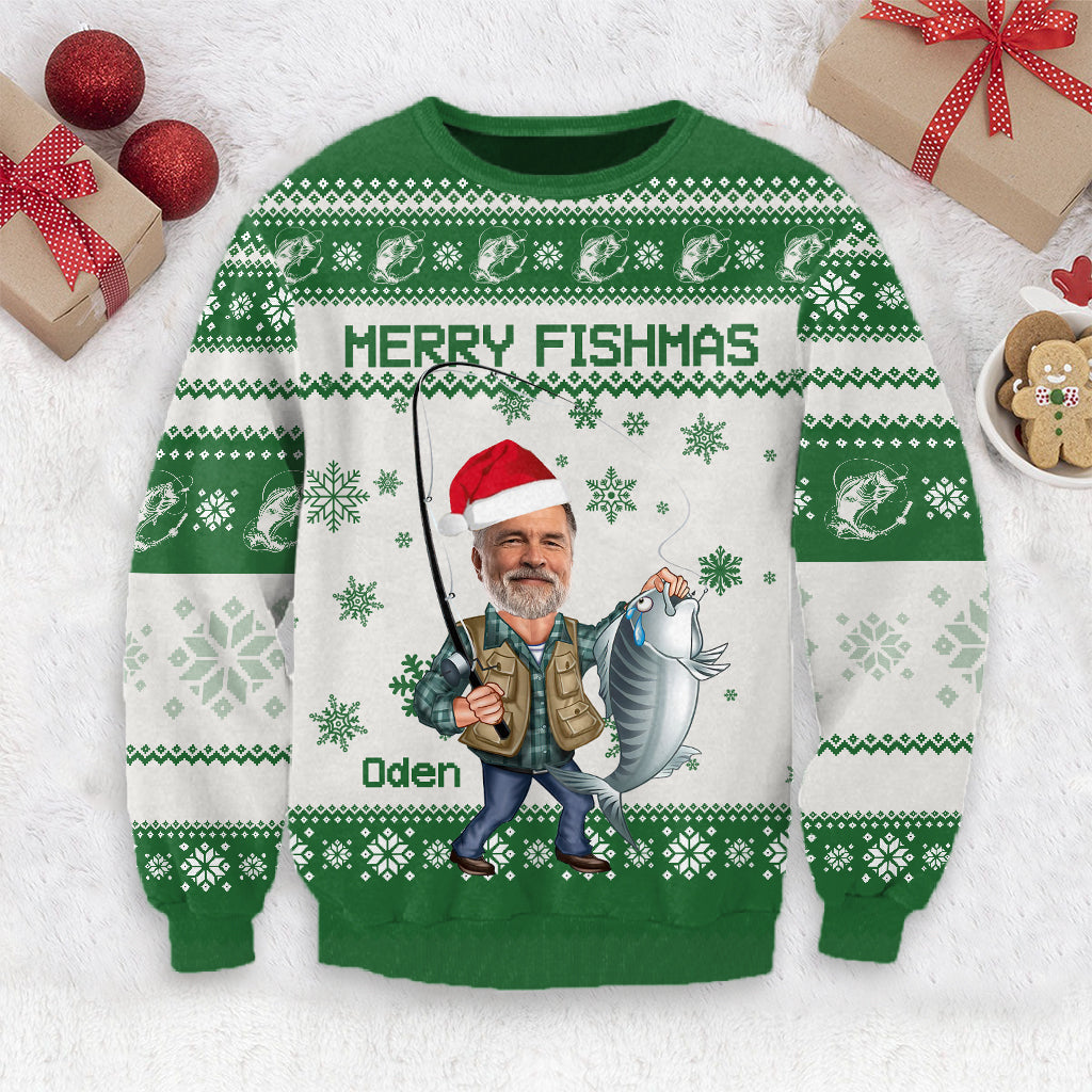 Joyeux Noël des pêcheurs - Pull moche de pêche personnalisé