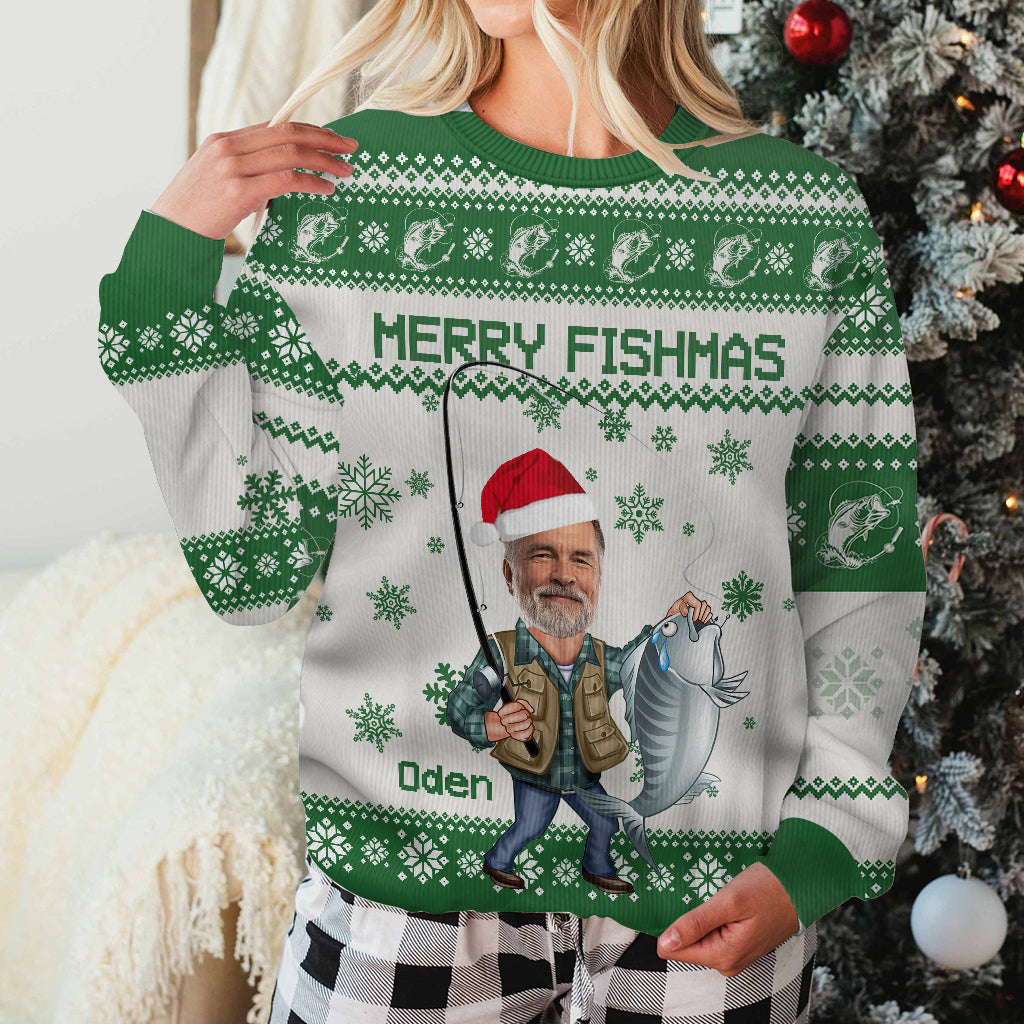 Joyeux Noël des pêcheurs - Pull moche de pêche personnalisé