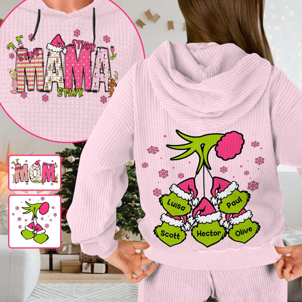 Mama Grinch - Personalized Stole Christmas Waffle Hoodie