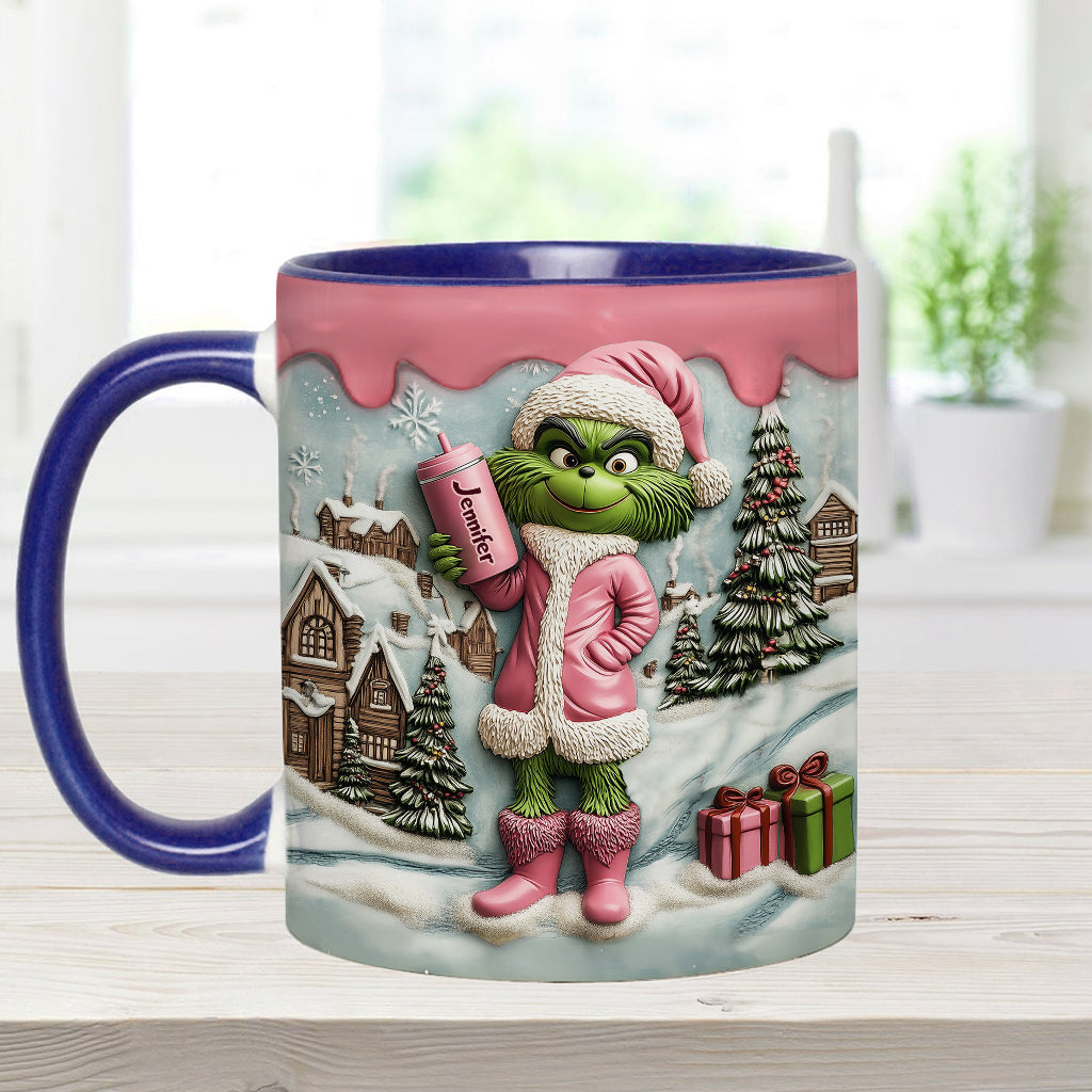 Mug personnalisé Grinchy Green Lady - Étole de Noël