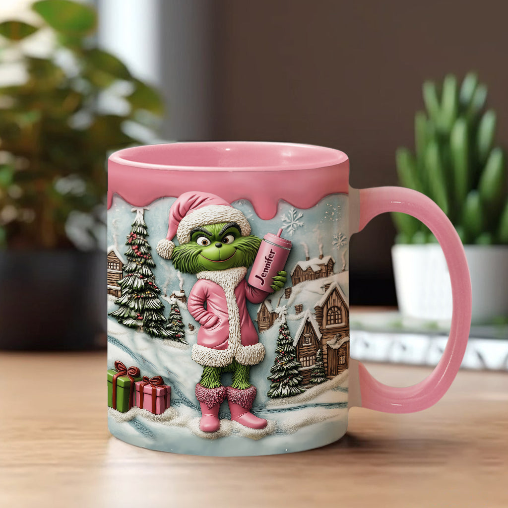 Mug personnalisé Grinchy Green Lady - Étole de Noël