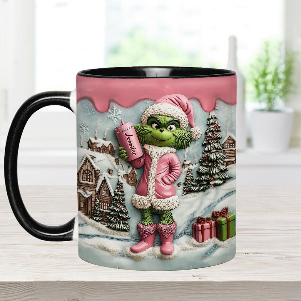 Mug personnalisé Grinchy Green Lady - Étole de Noël