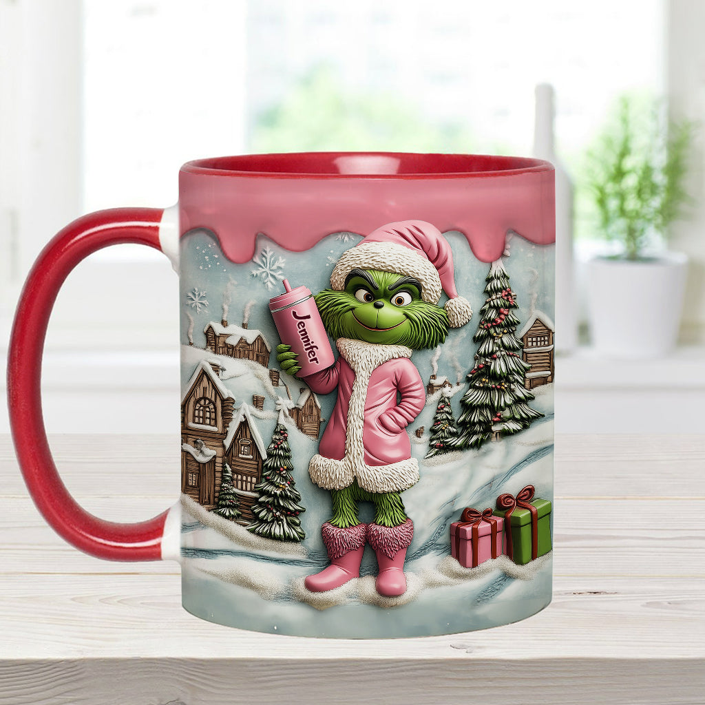 Mug personnalisé Grinchy Green Lady - Étole de Noël