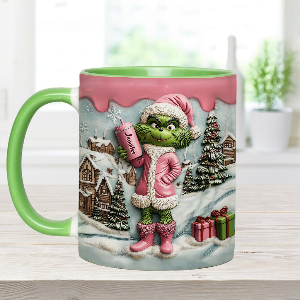 Mug personnalisé Grinchy Green Lady - Étole de Noël