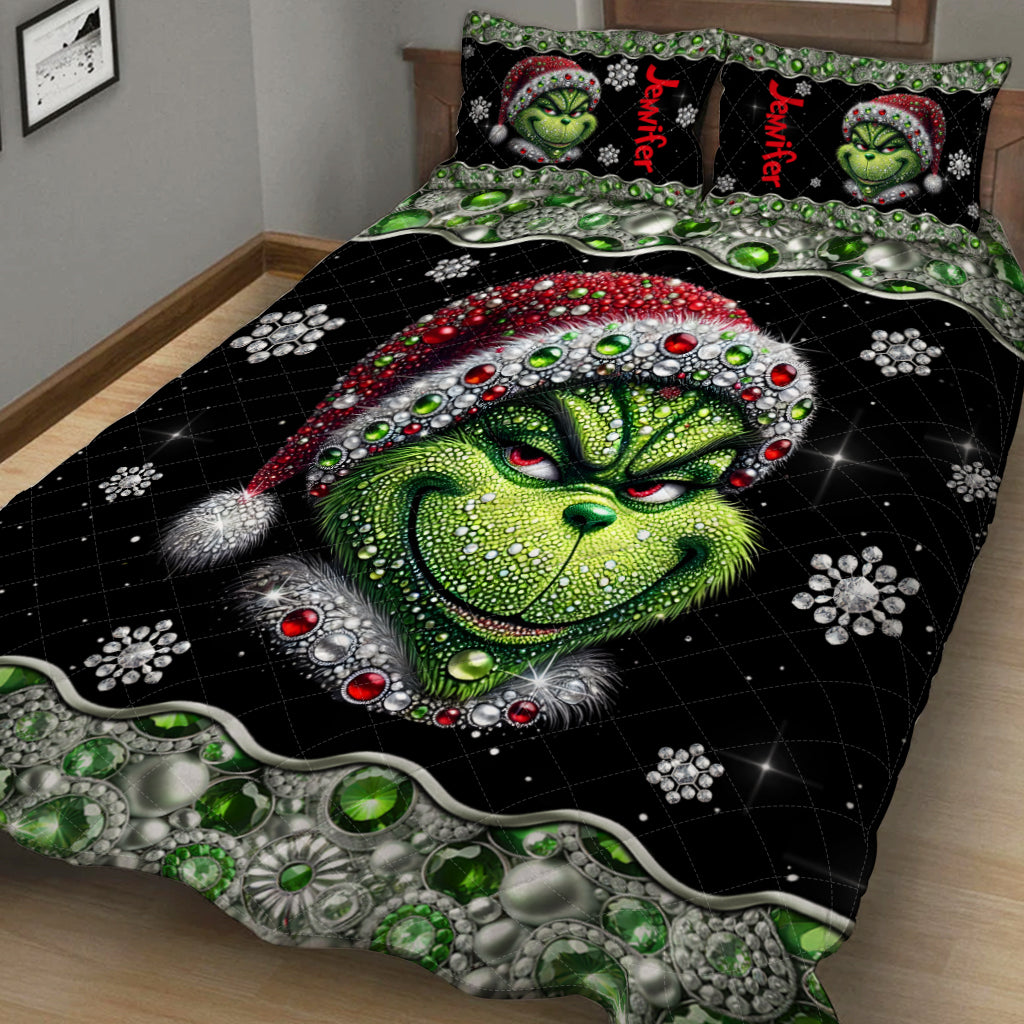 Joyeux Grinchmas - Ensemble de courtepointe de Noël avec étole personnalisée