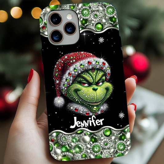 Fröhliche Grinchmas – Personalisierte Handyhülle mit Weihnachtsstola-Motiv und Volldruck