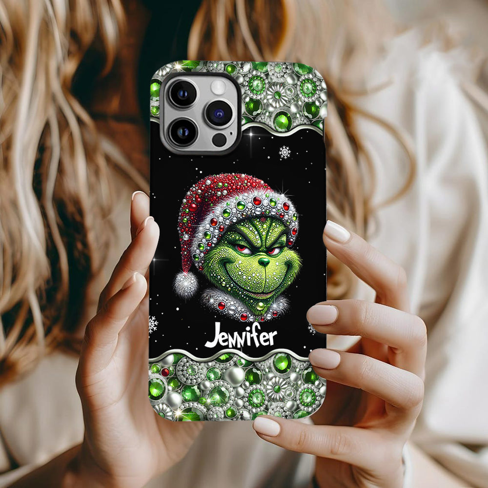 Fröhliche Grinchmas – Personalisierte Handyhülle mit Weihnachtsstola-Motiv und Volldruck