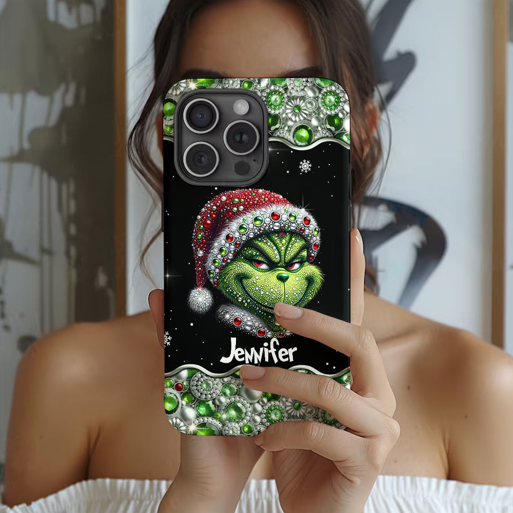 Fröhliche Grinchmas – Personalisierte Handyhülle mit Weihnachtsstola-Motiv und Volldruck