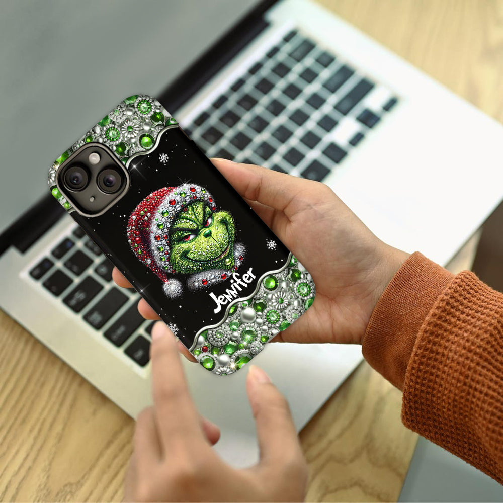 Fröhliche Grinchmas – Personalisierte Handyhülle mit Weihnachtsstola-Motiv und Volldruck