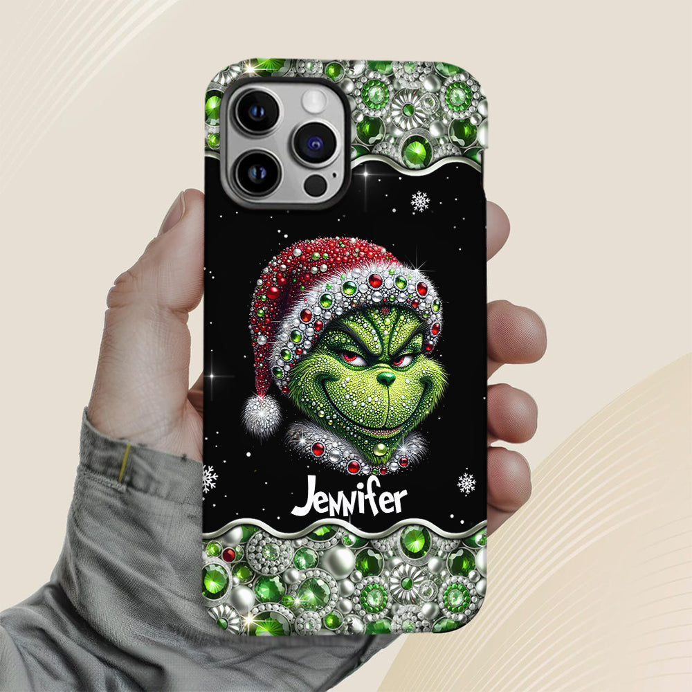 Fröhliche Grinchmas – Personalisierte Handyhülle mit Weihnachtsstola-Motiv und Volldruck