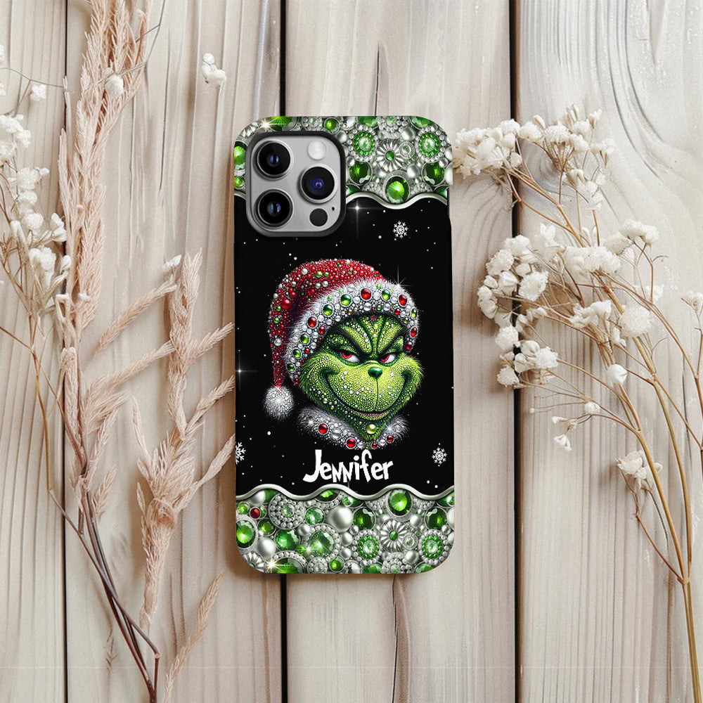 Fröhliche Grinchmas – Personalisierte Handyhülle mit Weihnachtsstola-Motiv und Volldruck