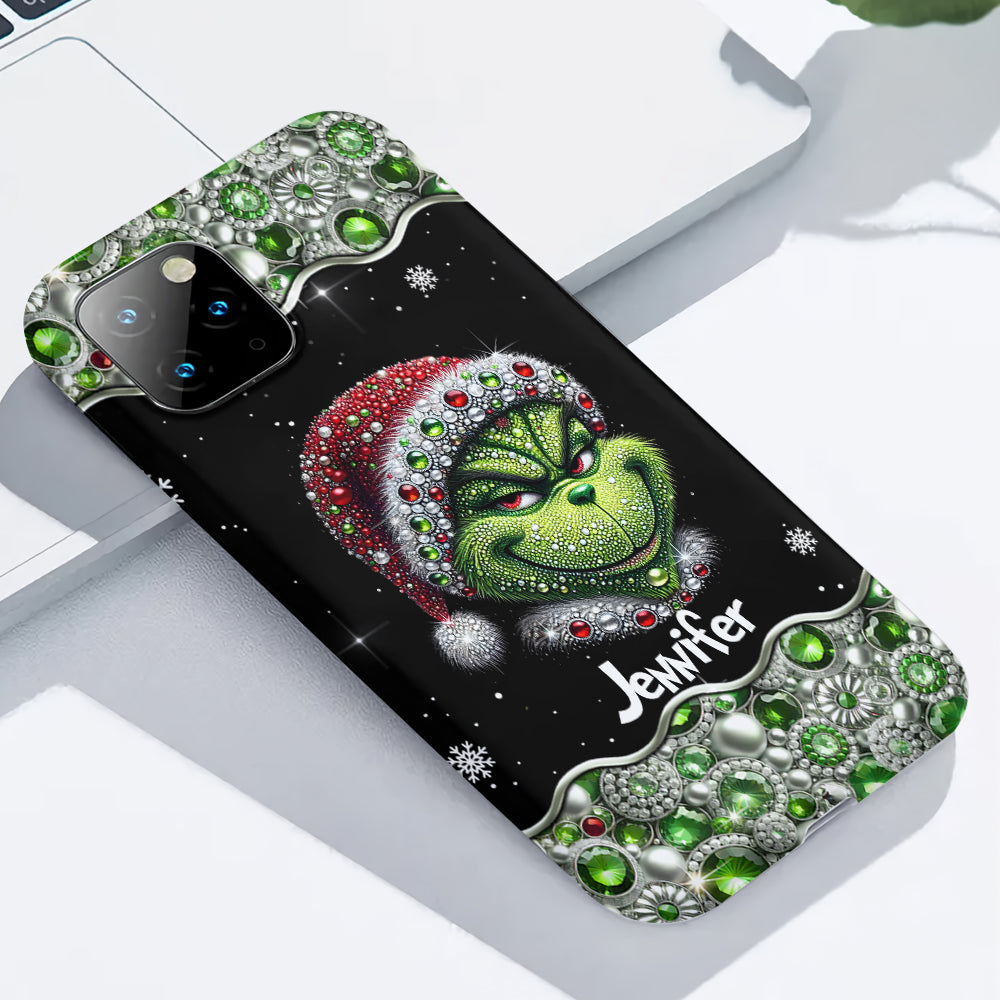 Fröhliche Grinchmas – Personalisierte Handyhülle mit Weihnachtsstola-Motiv und Volldruck