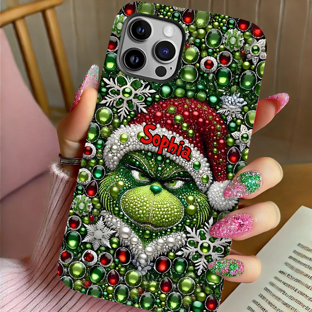 Fröhliche Grinchmas – Personalisierte Handyhülle mit Weihnachtsstola-Motiv und Volldruck