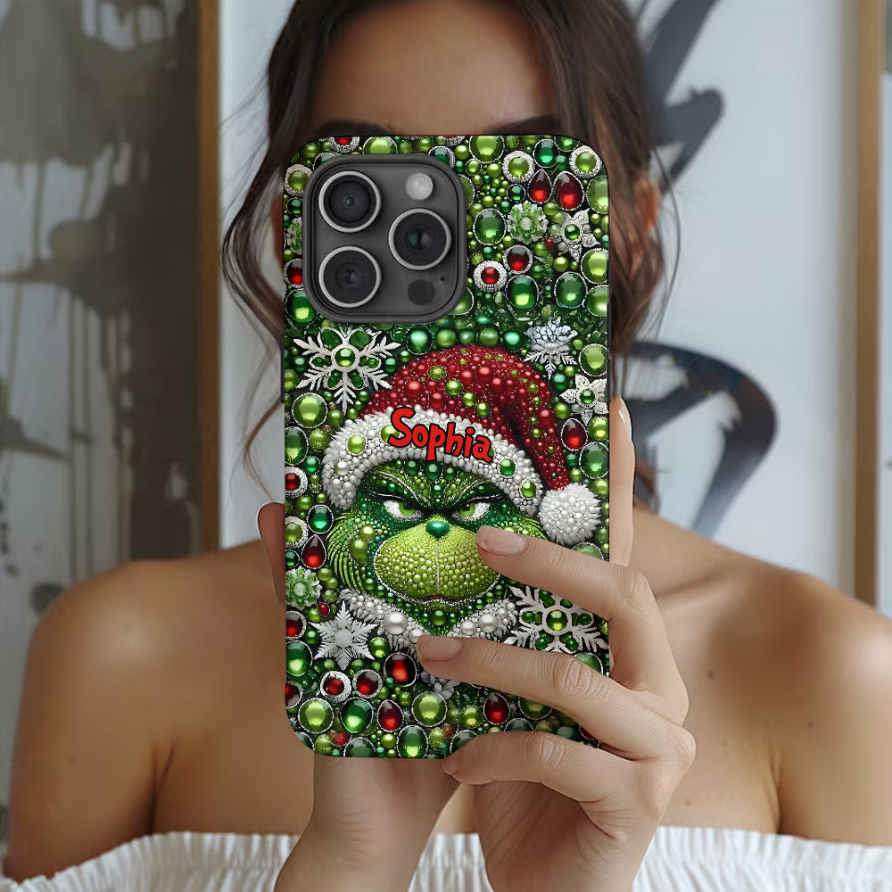Fröhliche Grinchmas – Personalisierte Handyhülle mit Weihnachtsstola-Motiv und Volldruck