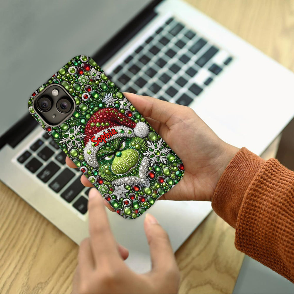 Fröhliche Grinchmas – Personalisierte Handyhülle mit Weihnachtsstola-Motiv und Volldruck