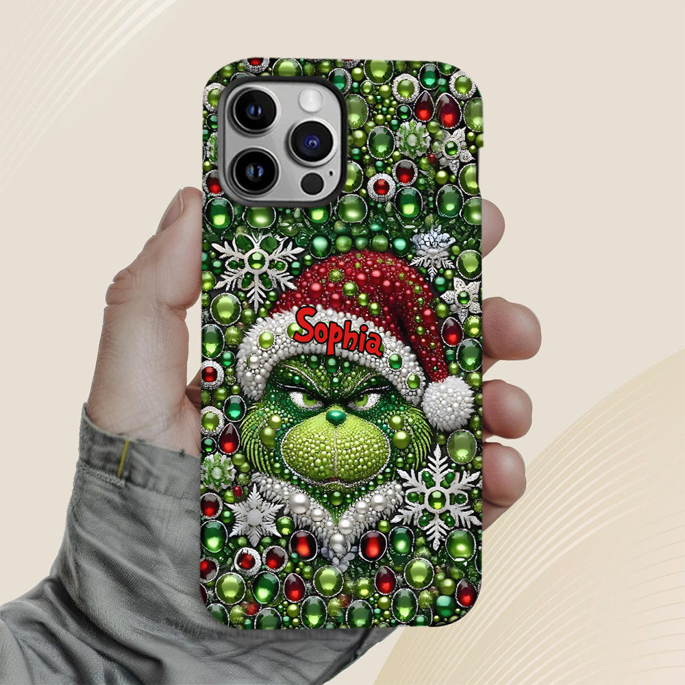 Fröhliche Grinchmas – Personalisierte Handyhülle mit Weihnachtsstola-Motiv und Volldruck