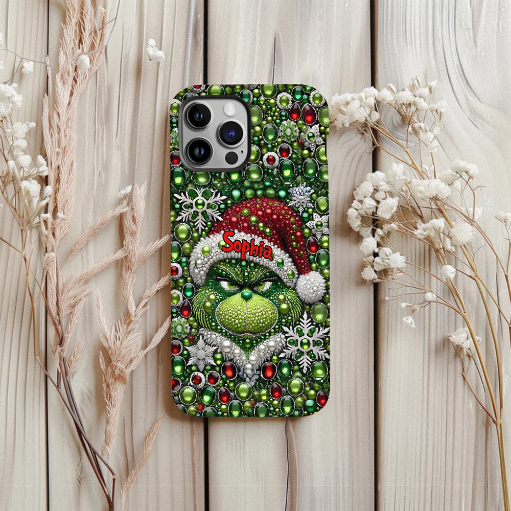 Fröhliche Grinchmas – Personalisierte Handyhülle mit Weihnachtsstola-Motiv und Volldruck