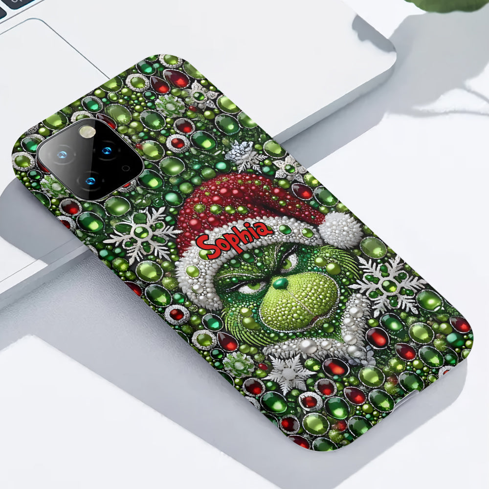 Fröhliche Grinchmas – Personalisierte Handyhülle mit Weihnachtsstola-Motiv und Volldruck