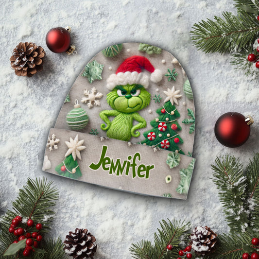 Fröhliche Grinchmas - Personalisierte Weihnachtsmütze mit Stola