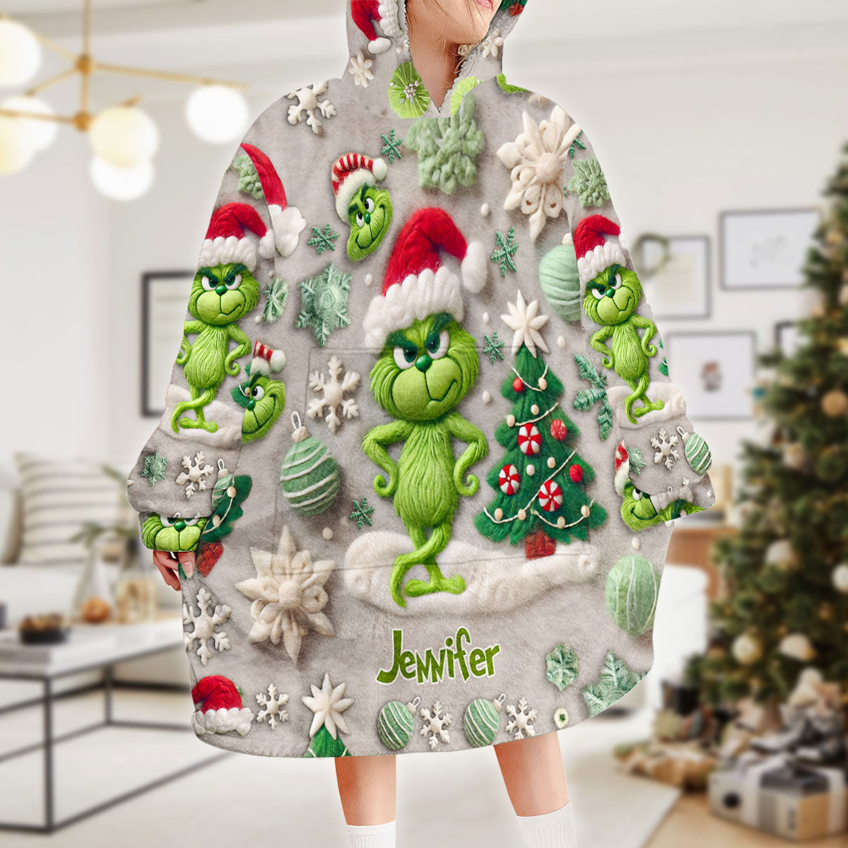 Merry Grinchmas - Personalized Stole Christmas Blanket Hoodie