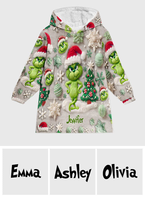 Merry Grinchmas - Personalized Stole Christmas Blanket Hoodie