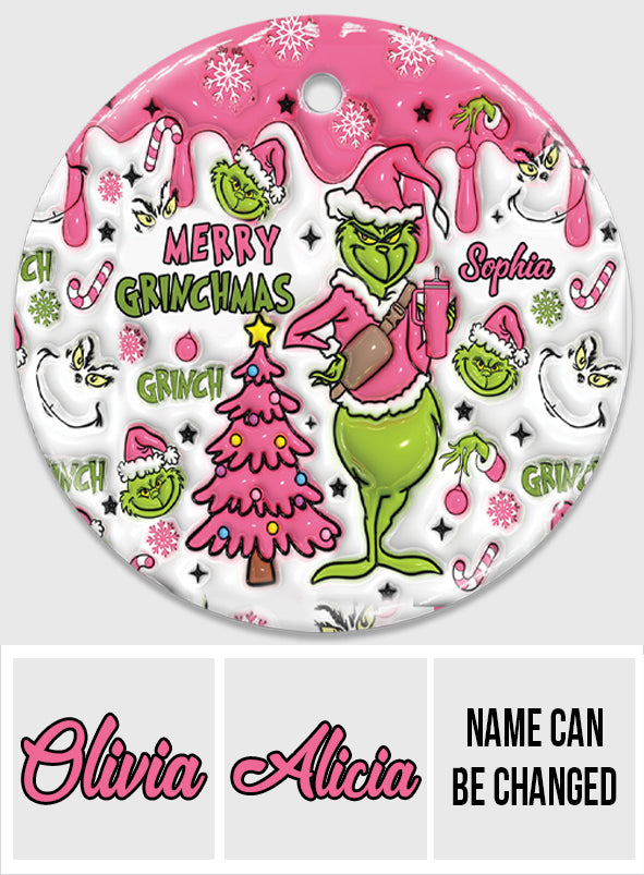 Merry Grinchmas - Personalized Stole Christmas Ceramic Circle Ornament