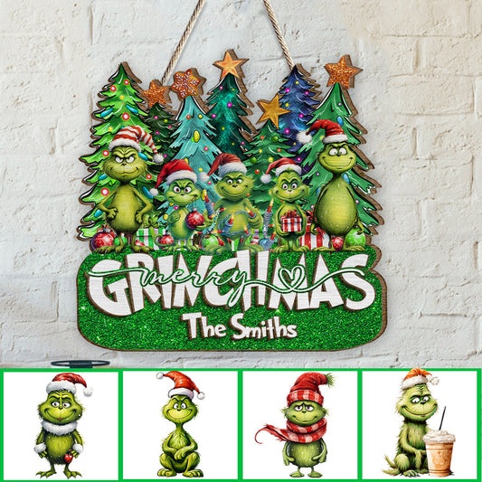 Fröhliche Grinchmas – Personalisiertes Weihnachtsschild aus Holz mit zwei Lagen / Holzplakette