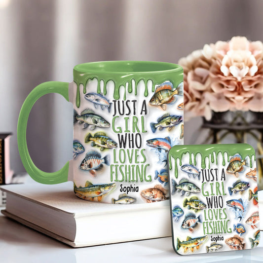 Einfach ein Mädchen, das Angeln liebt – personalisierte Tasse mit Angelmotiv