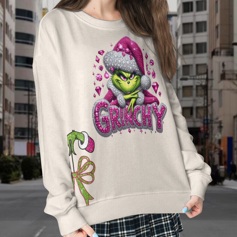 Joyeux Grinchmas - Sweat-shirt à ourlet fendu et étole de Noël personnalisée